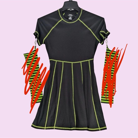 Hot Topic Dresses & Skirts - Social Collision Black & Green Contrast Stitch Dress
 no arm warmers !